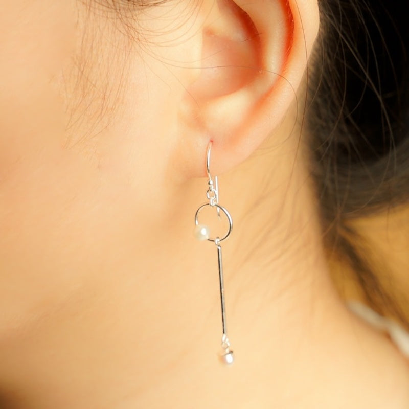 MILLENNE Millennia 2000 Freshwater Pearls Circle and Beaded Silver Dangle Earrings with 925 Sterling Silver