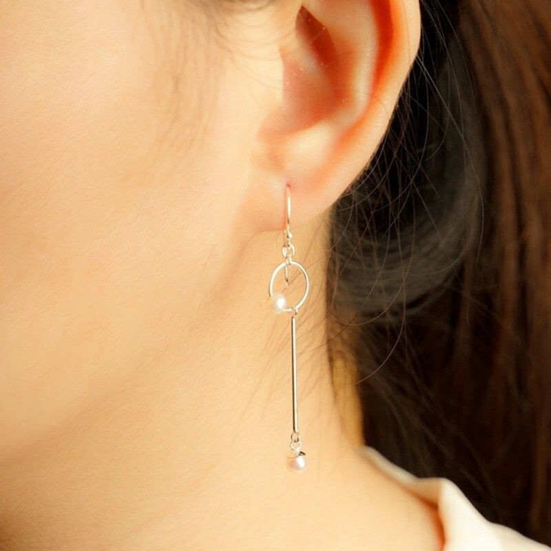 MILLENNE Millennia 2000 Freshwater Pearls Circle and Beaded Silver Dangle Earrings with 925 Sterling Silver