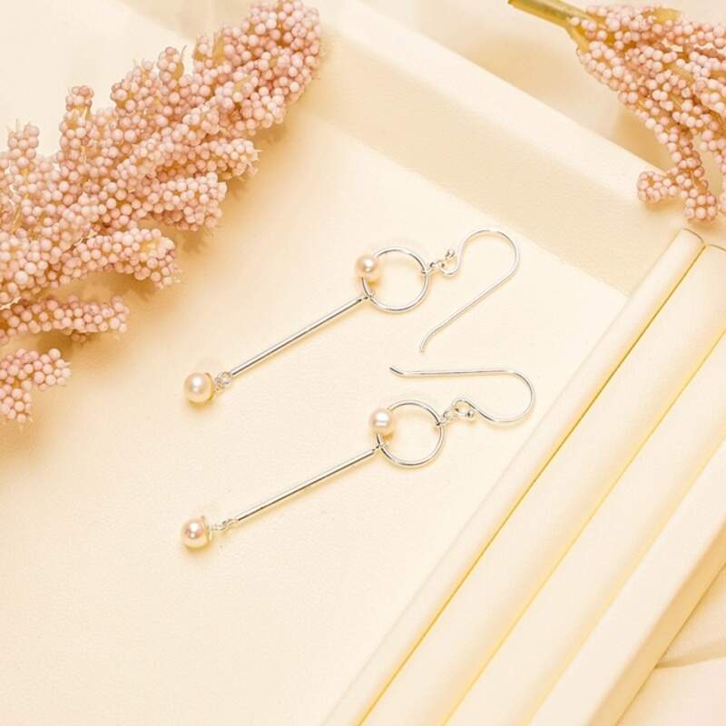 MILLENNE Millennia 2000 Freshwater Pearls Circle and Beaded Silver Dangle Earrings with 925 Sterling Silver