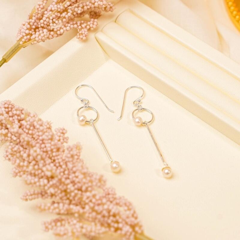 MILLENNE Millennia 2000 Freshwater Pearls Circle and Beaded Silver Dangle Earrings with 925 Sterling Silver