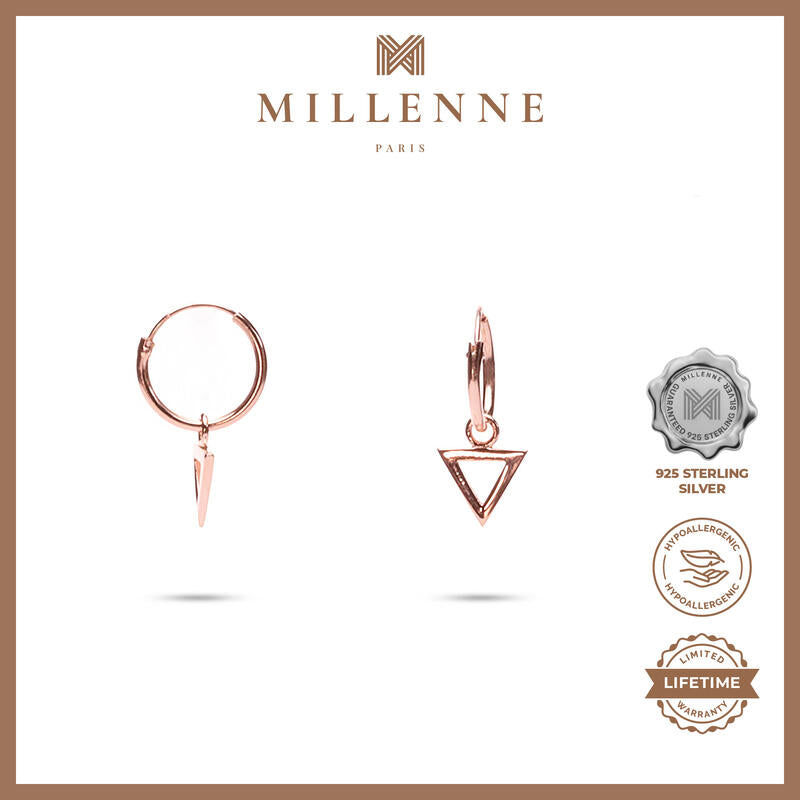 MILLENNE Minimal Figure Triangle Rose Gold Hoop Earrings with 925 Sterling Silver