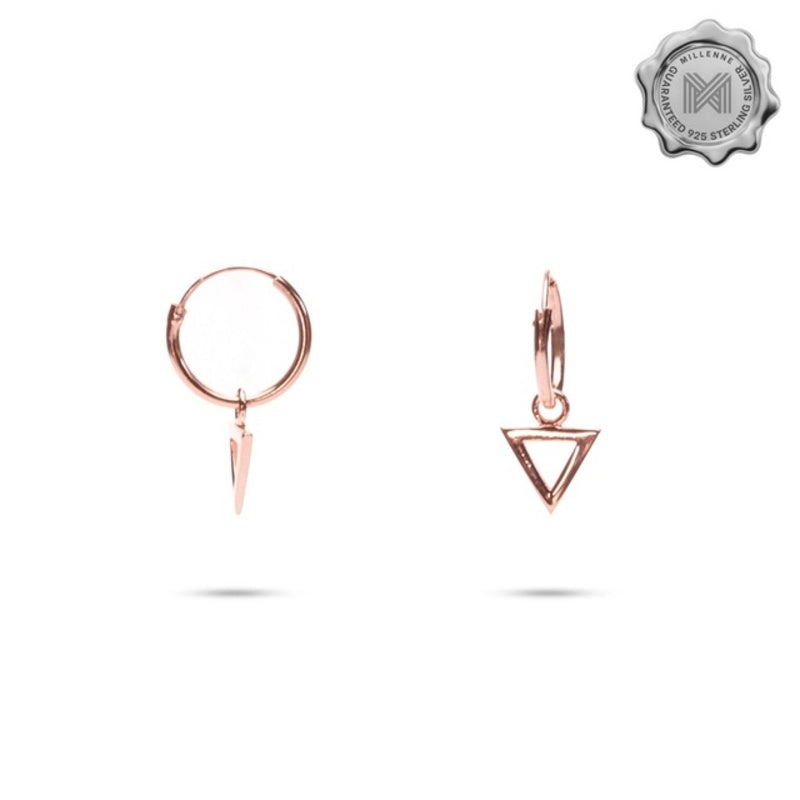 MILLENNE Minimal Figure Triangle Rose Gold Hoop Earrings with 925 Sterling Silver