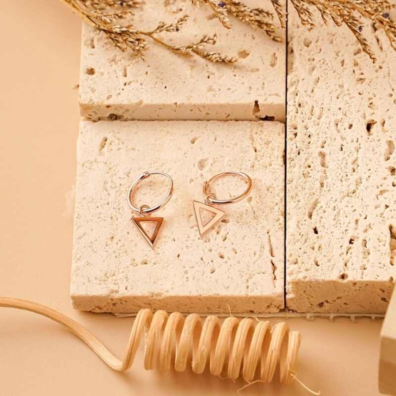 MILLENNE Minimal Figure Triangle Rose Gold Hoop Earrings with 925 Sterling Silver
