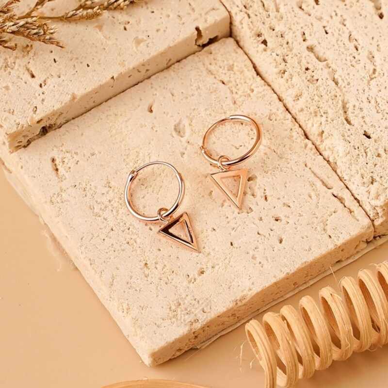 MILLENNE Minimal Figure Triangle Rose Gold Hoop Earrings with 925 Sterling Silver