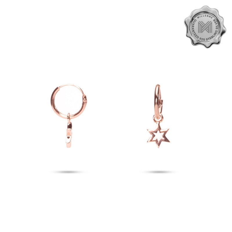 MILLENNE Match The Stars Twinkle Star Hoop Rose Gold Hoop Earrings with 925 Sterling Silver