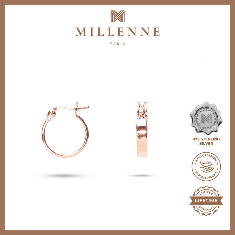 MILLENNE Minimal Square Tube Rose Gold Hoop Earrings with 925 Sterling Silver