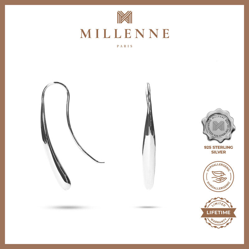 MILLENNE Minimal Eggplant Silver Threader Earrings with 925 Sterling Silver