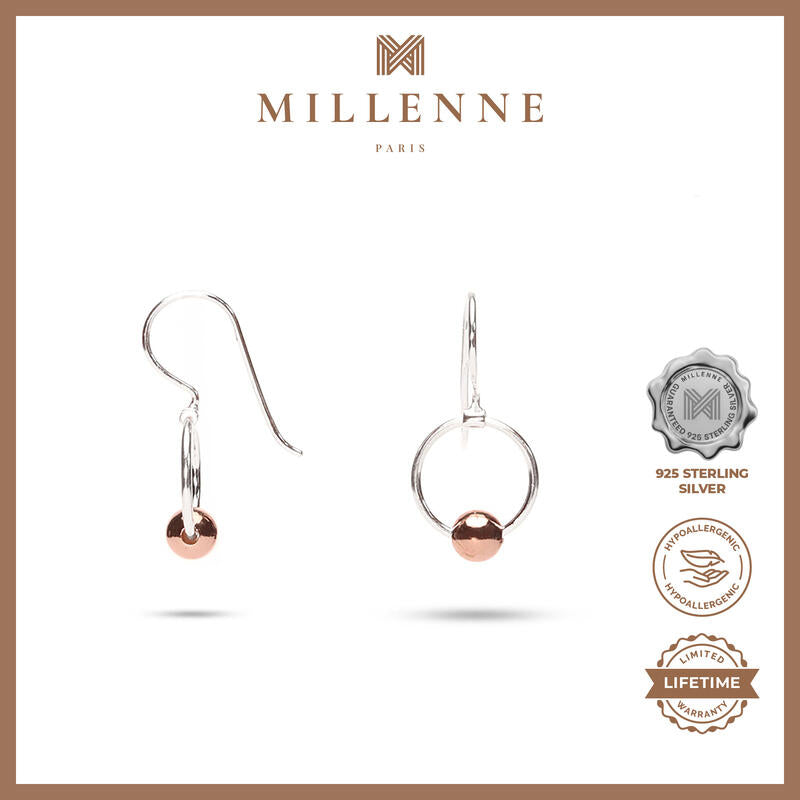 MILLENNE Minimal Ball Rose Gold Hook Earrings with 925 Sterling Silver