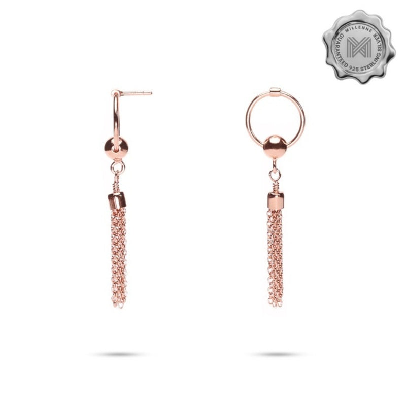MILLENNE Millennia 2000 Tassel Chains Stud Rose Gold Drop Earrings with 925 Sterling Silver