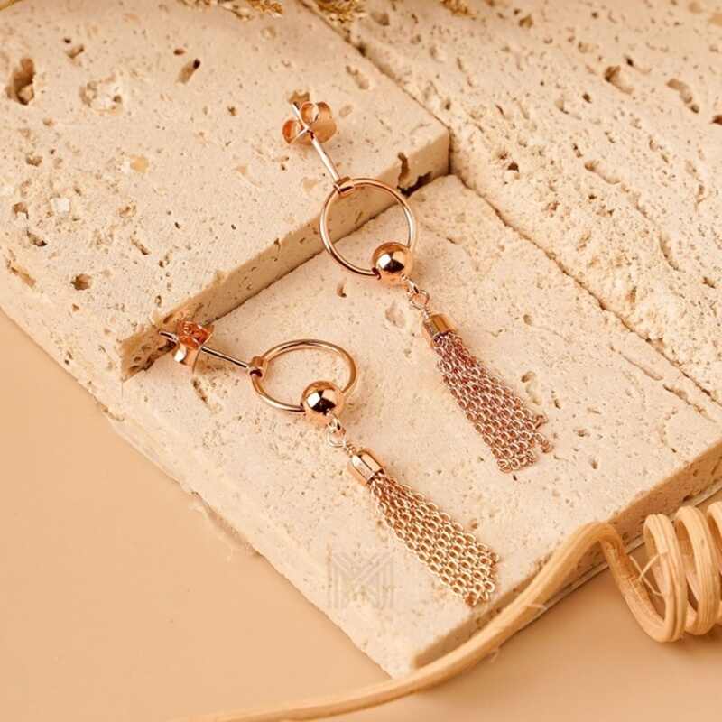 MILLENNE Millennia 2000 Tassel Chains Stud Rose Gold Drop Earrings with 925 Sterling Silver
