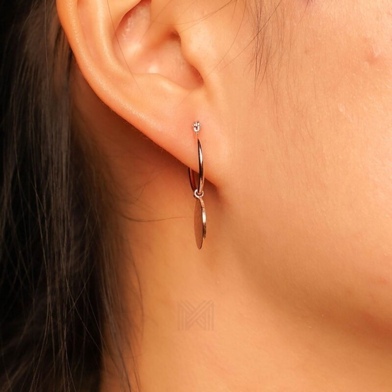 MILLENNE Minimal Flat Circle Disc Rose Gold Hoop Earrings with 925 Sterling Silver