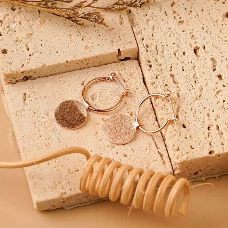 MILLENNE Minimal Flat Circle Disc Rose Gold Hoop Earrings with 925 Sterling Silver