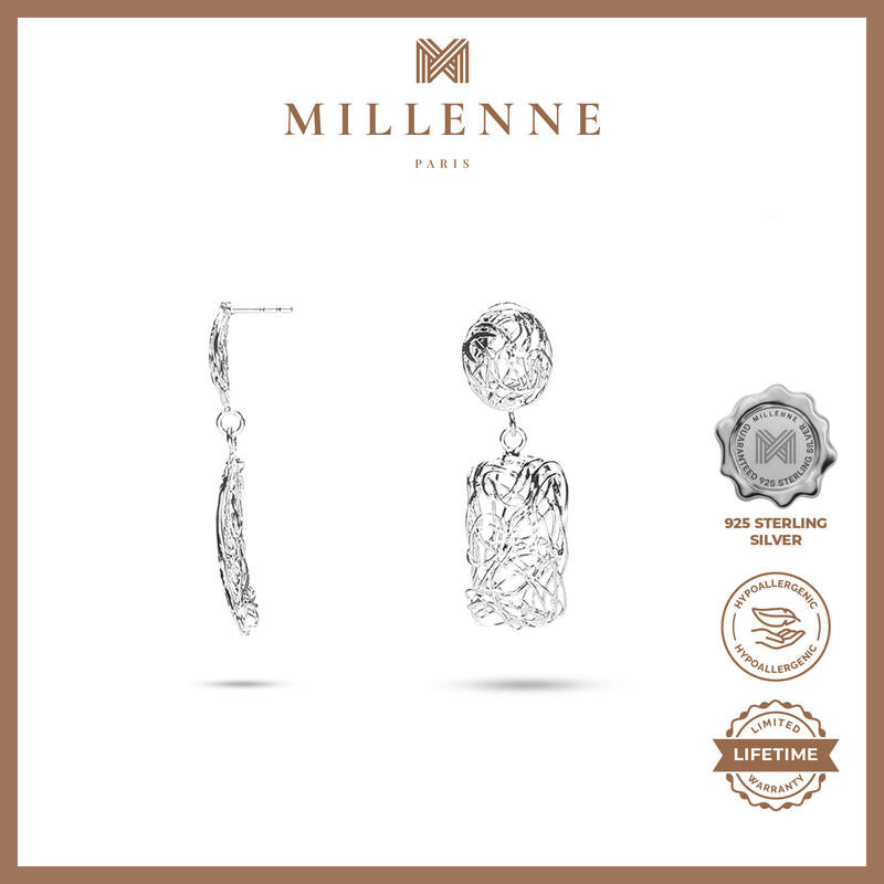 MILLENNE Millennia 2000 Dangling-Rectangle Stud Rose Gold Drop Earrings with 925 Sterling Silver