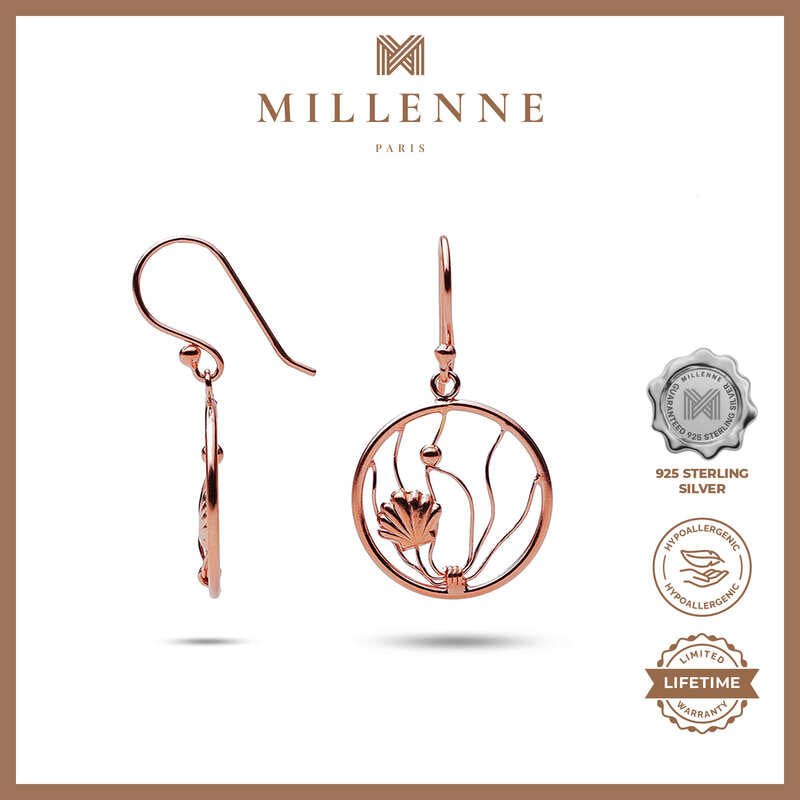 MILLENNE Millennia 2000 Oyster Shell Rose Gold Hook Earrings with 925 Sterling Silver