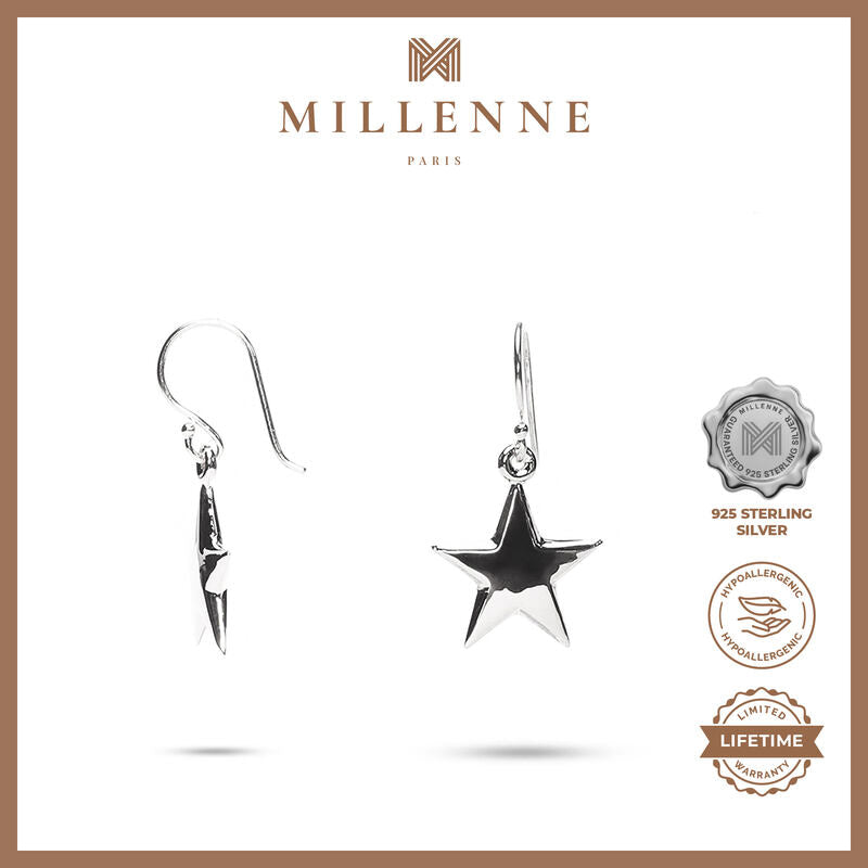 MILLENNE Match The Stars Twinkling Star Dangle Rose Gold Hook Earrings with 925 Sterling Silver