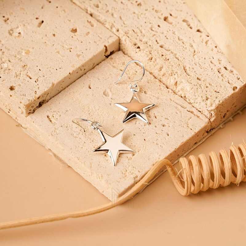 MILLENNE Match The Stars Twinkling Star Dangle Rose Gold Hook Earrings with 925 Sterling Silver