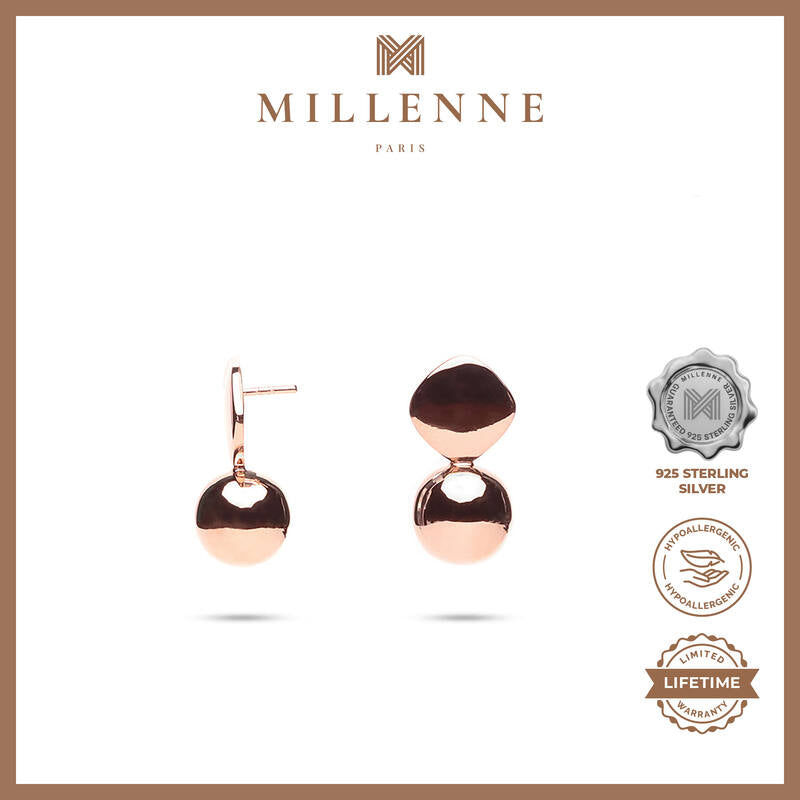 MILLENNE Minimal Pretty Spheres Rose Gold Drop Earrings with 925 Sterling Silver