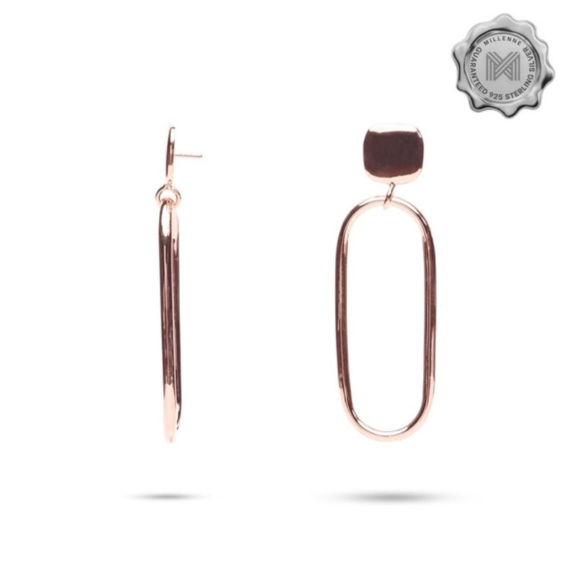 MILLENNE Minimal Square Studs Open Oval Rose Gold Drop Earrings with 925 Sterling Silver