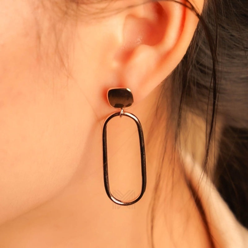 MILLENNE Minimal Square Studs Open Oval Rose Gold Drop Earrings with 925 Sterling Silver