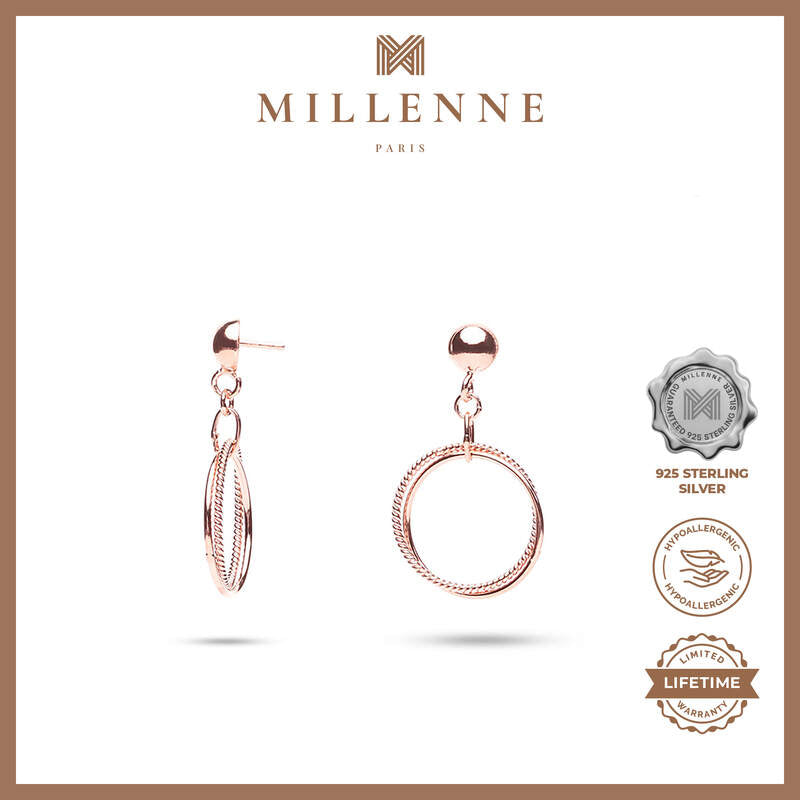 MILLENNE Minimal Twined Circles Rose Gold Drop Earrings with 925 Sterling Silver