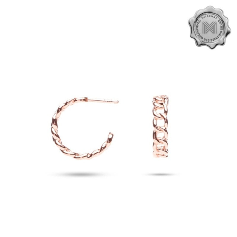 MILLENNE Millennia 2000 Rolo Cord Stud Rose Gold Hoop Earrings with 925 Sterling Silver