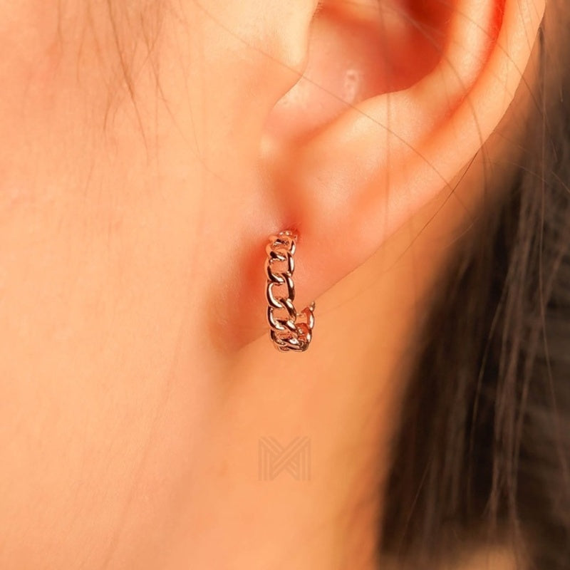 MILLENNE Millennia 2000 Rolo Cord Stud Rose Gold Hoop Earrings with 925 Sterling Silver