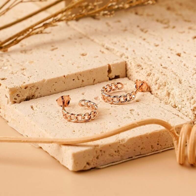 MILLENNE Millennia 2000 Rolo Cord Stud Rose Gold Hoop Earrings with 925 Sterling Silver