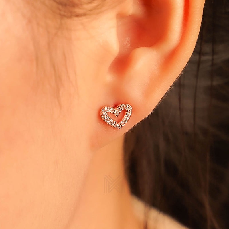 MILLENNE Millennia 2000 Open Sparkling Heart Stud Cubic Zirconia Rose Gold Stud Earrings with 925 Sterling Silver