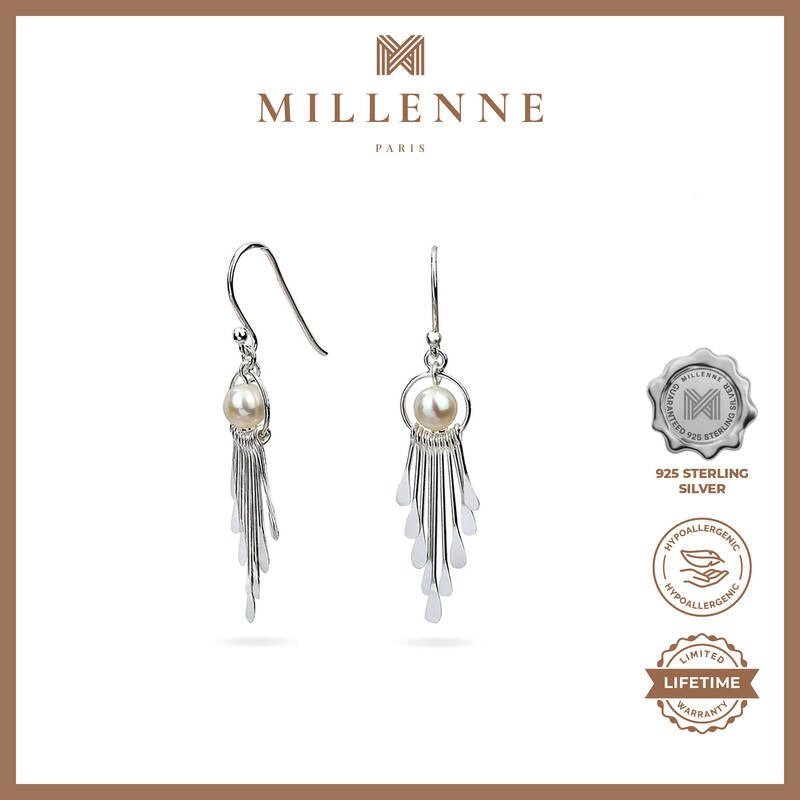 MILLENNE Millennia 2000 Freshwater Pearls Silver Hook Silver Dangle Earrings with 925 Sterling Silver