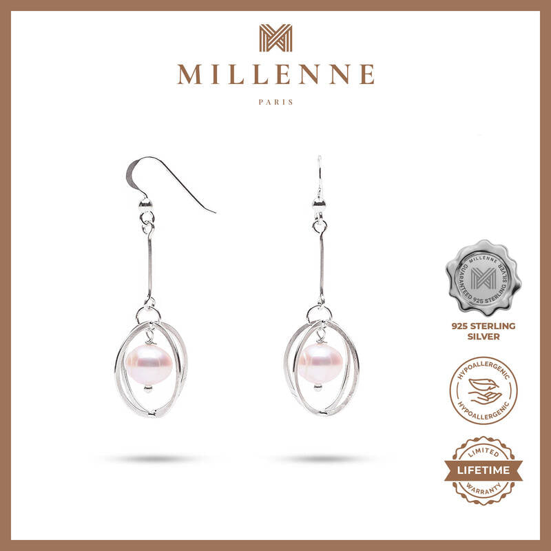 MILLENNE Minimal Freshwater Pearls Silver Beaded Hook Earrings with 925 Sterling Silver