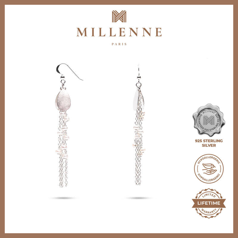 MILLENNE Millennia 2000 Freshwater Pearls Earrings Beaded Silver Dangle Earrings with 925 Sterling Silver