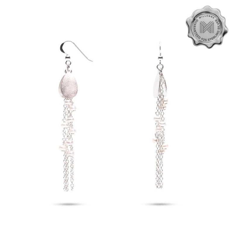 MILLENNE Millennia 2000 Freshwater Pearls Earrings Beaded Silver Dangle Earrings with 925 Sterling Silver