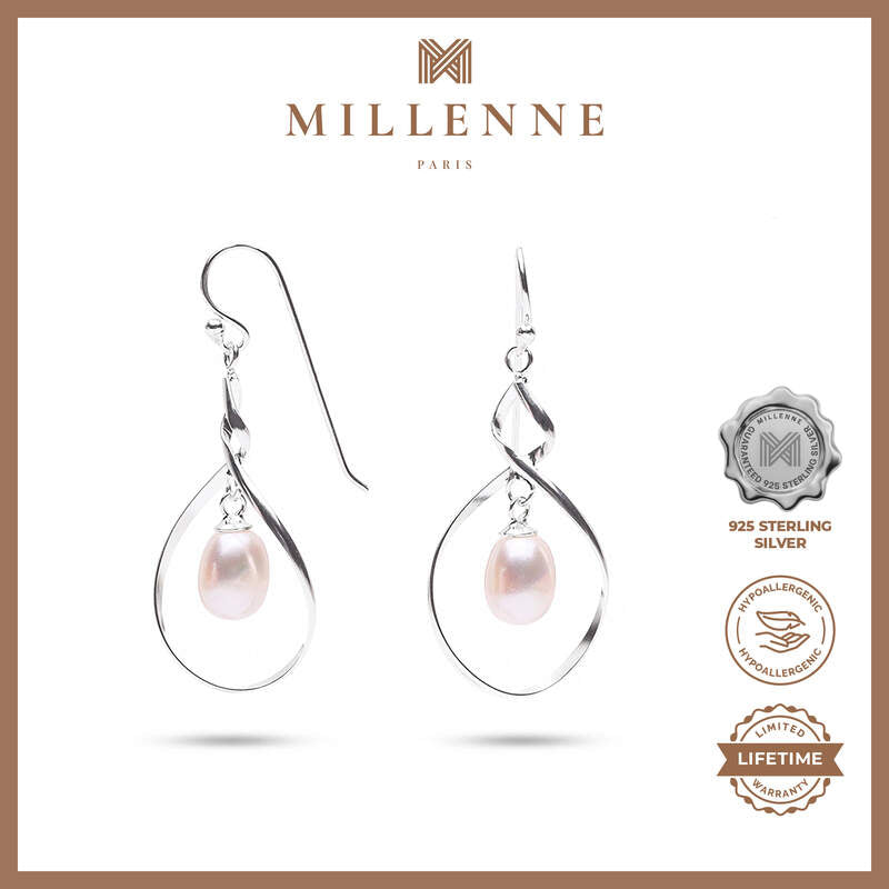 MILLENNE Minimal Freshwater Pearls Infinity Silver Hook Earrings with 925 Sterling Silver