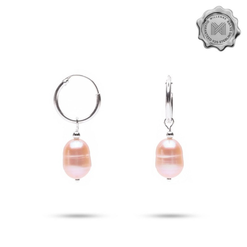 MILLENNE Minimal Freshwater Pearls Silver Beaded with Silver Hoop Earrings with 925 Sterling Silver