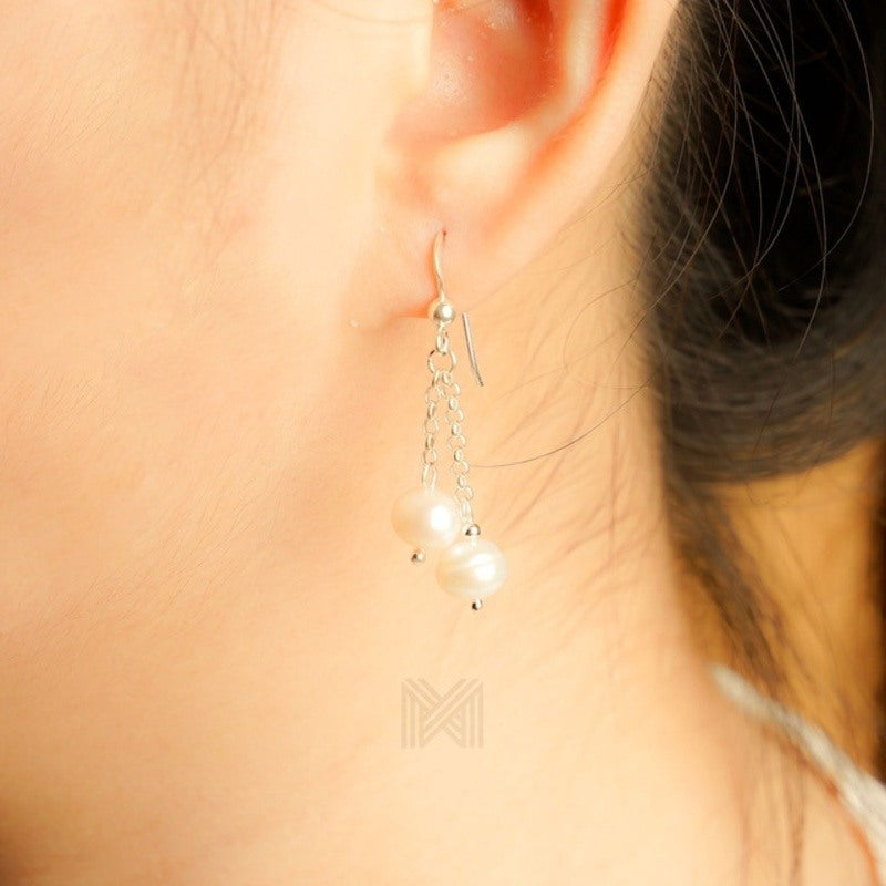 MILLENNE Millennia 2000 Freshwater Pearls Double Beaded Silver Dangle Earrings with 925 Sterling Silver