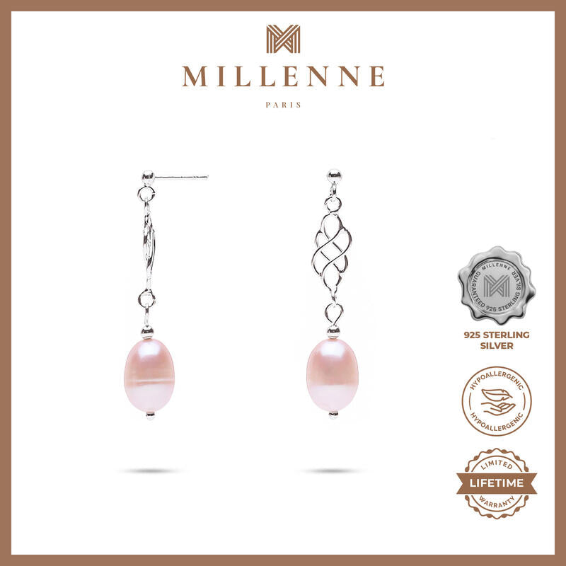 MILLENNE Millennia 2000 Freshwater Pearls Beaded Silver Drop Earrings with 925 Sterling Silver