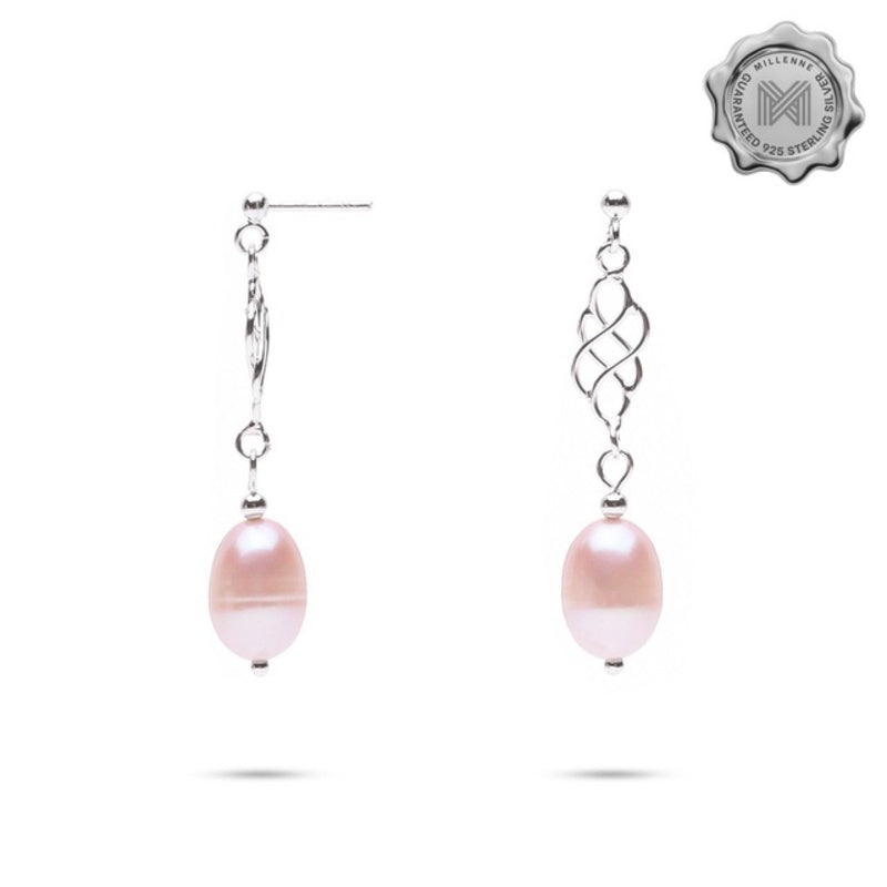 MILLENNE Millennia 2000 Freshwater Pearls Beaded Silver Drop Earrings with 925 Sterling Silver