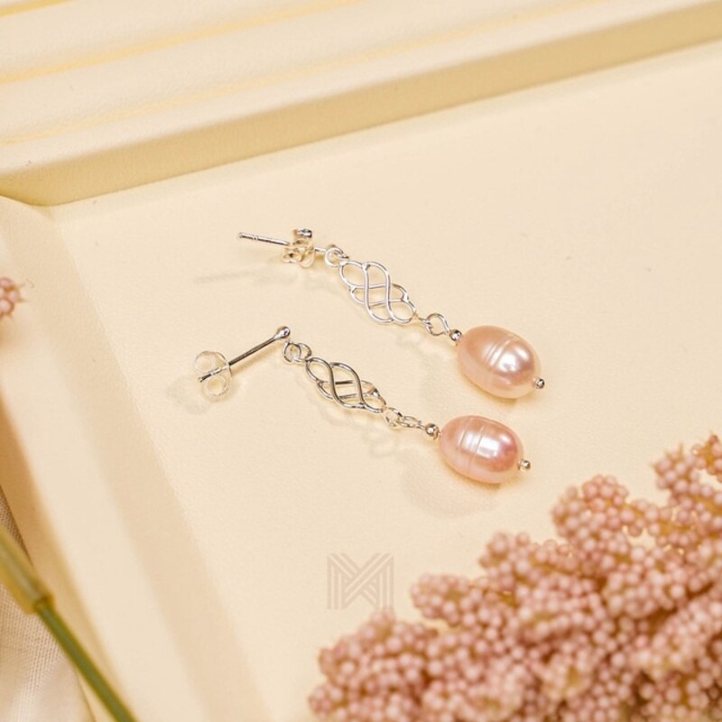 MILLENNE Millennia 2000 Freshwater Pearls Beaded Silver Drop Earrings with 925 Sterling Silver