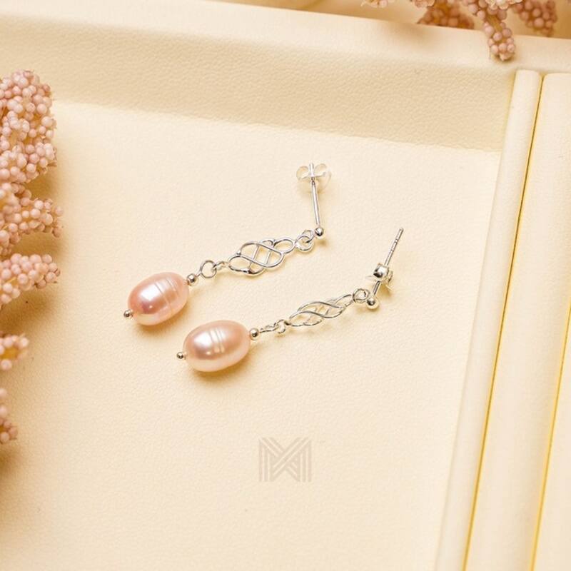 MILLENNE Millennia 2000 Freshwater Pearls Beaded Silver Drop Earrings with 925 Sterling Silver