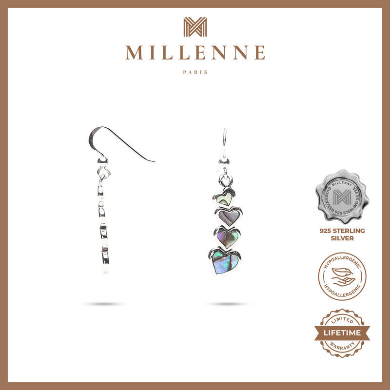 MILLENNE Millennia 2000 Abalone Shell Love Silver Dangle Earrings with 925 Sterling Silver