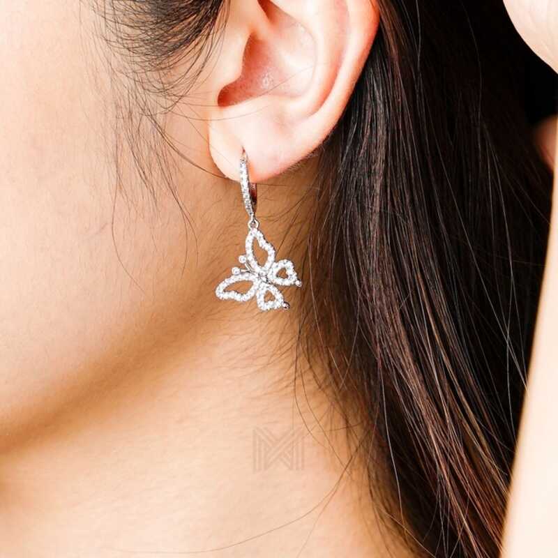 MILLENNE Millennia 2000 Cubic Zirconia Butterfly Danglers Rhodium Hoop Earrings with 925 Sterling Silver