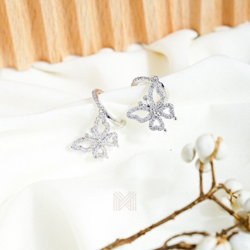 MILLENNE Millennia 2000 Cubic Zirconia Butterfly Danglers Rhodium Hoop Earrings with 925 Sterling Silver