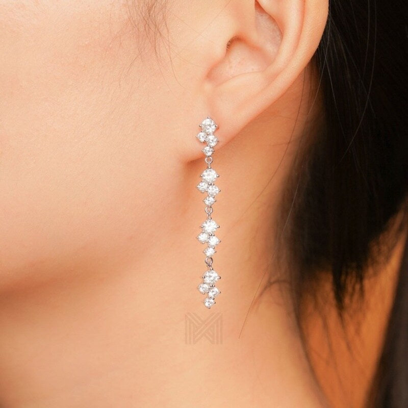 MILLENNE Made For The Night Diamond Triads Cubic Zirconia Rhodium Drop Earrings with 925 Sterling Silver