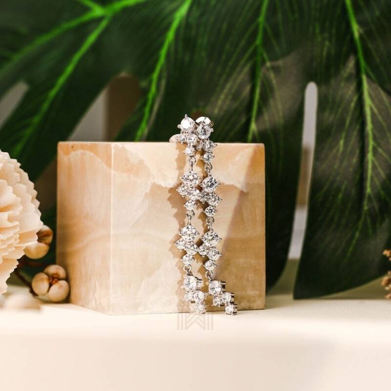 MILLENNE Made For The Night Diamond Triads Cubic Zirconia Rhodium Drop Earrings with 925 Sterling Silver