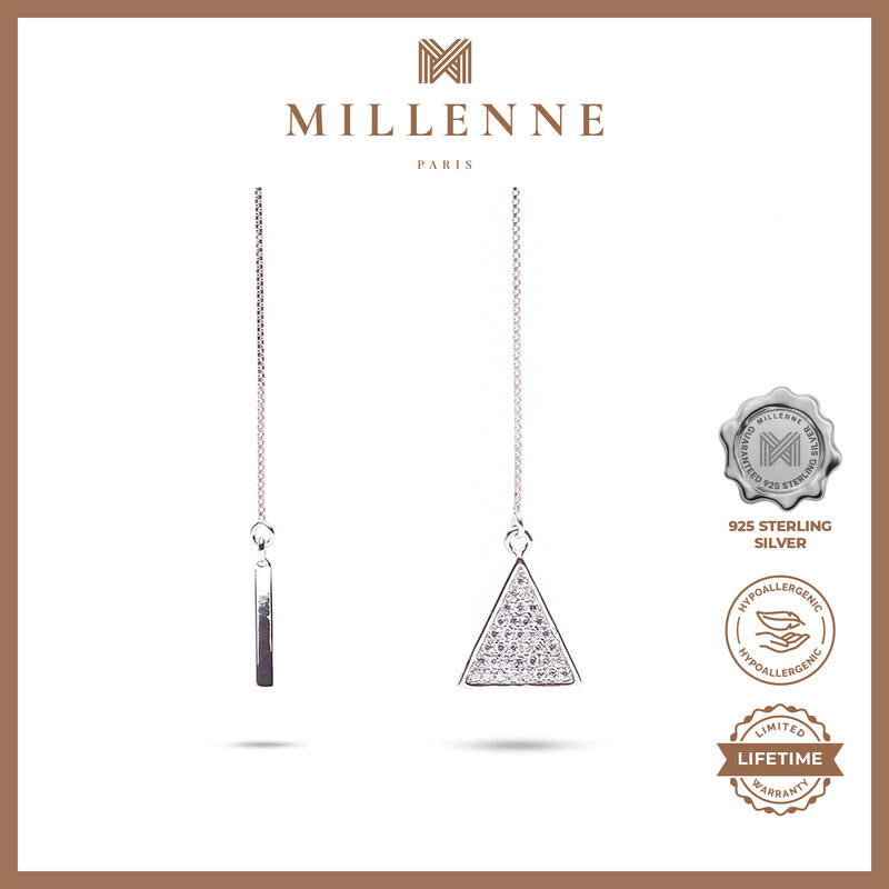 MILLENNE Millennia 2000 Triangle Cubic Zirconia Silver Threader Earrings with 925 Sterling Silver