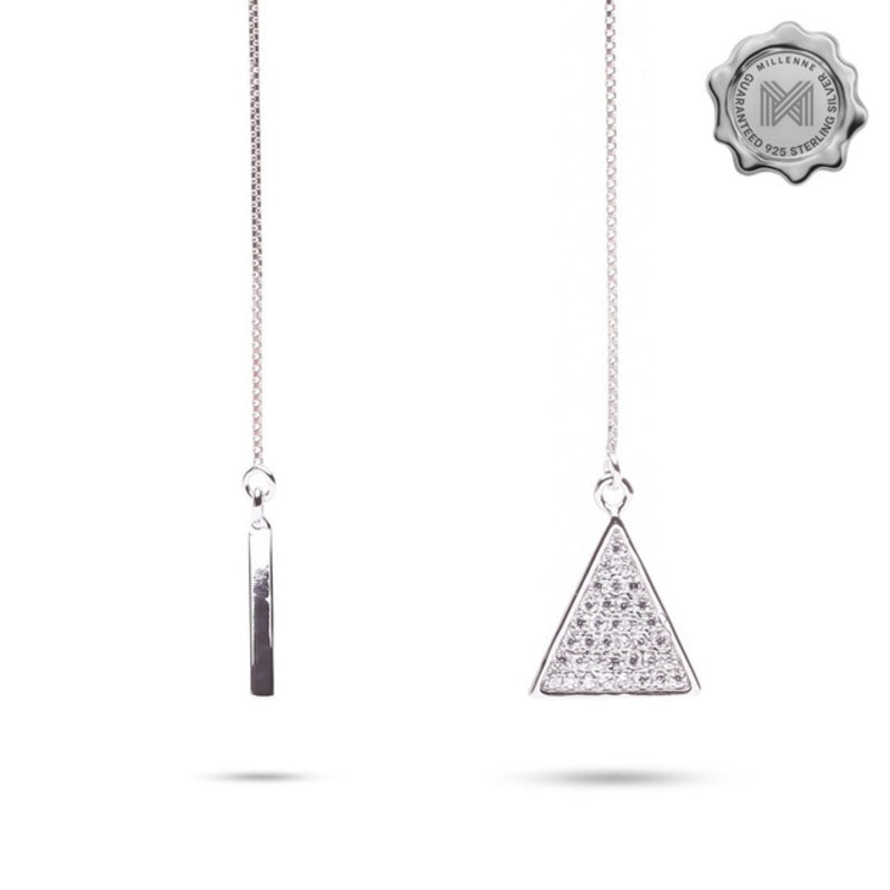 MILLENNE Millennia 2000 Triangle Cubic Zirconia Silver Threader Earrings with 925 Sterling Silver