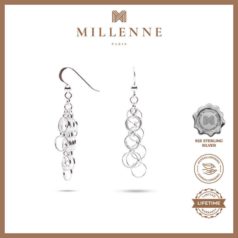 MILLENNE Millennia 2000 Entangled Hook Silver Dangle Earrings with 925 Sterling Silver