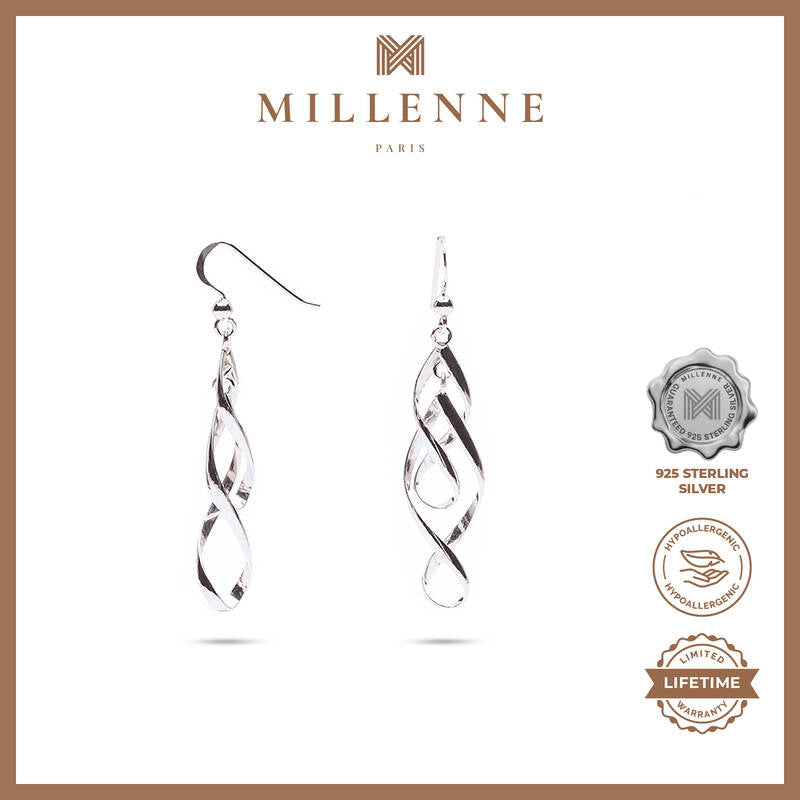 MILLENNE Millennia 2000 Swirl Hook Silver Dangle Earrings with 925 Sterling Silver