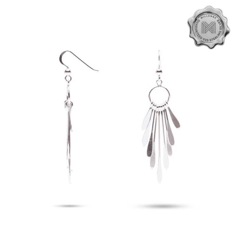 MILLENNE Millennia 2000 Feather Emulated Hook Silver Dangle Earrings with 925 Sterling Silver