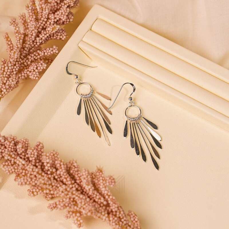 MILLENNE Millennia 2000 Feather Emulated Hook Silver Dangle Earrings with 925 Sterling Silver